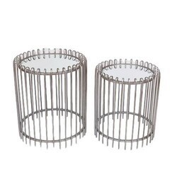 A TOUCH OF DESIGN TB1062879 BAYSIDE ROUND IRON END TABLES WITH GLASS TOPS, SET OF 2