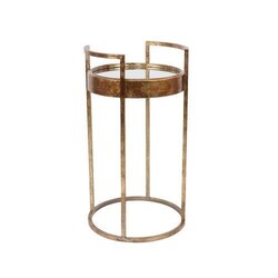 A TOUCH OF DESIGN TB1062831 DUPONT 17 INCH ROUND IRON END TABLE IN ANTIQUE GOLD FINISH WITH MIRRORED GLASS TOP