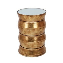 A TOUCH OF DESIGN TB1062916 CASABLANCA 16 INCH IRON DRUM END TABLE IN ANTIQUE GOLD FINISH WITH GLASS TOP