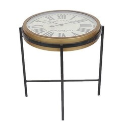 A TOUCH OF DESIGN TC1062930 LIVERPOOL 22 INCH ROUND END TABLE WITH WORKING CLOCK TOP AND GOLD/BLACK IRON FRAME