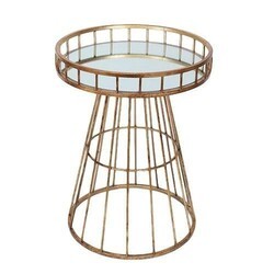 A TOUCH OF DESIGN TB1062855 MARIBEL 21 INCH MODERN CHIC END TABLE WITH GLASS MIRRORED TOP AND WIRED IRON FRAME IN GOLD FINISH