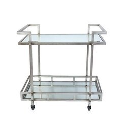 A TOUCH OF DESIGN TB1062886 ARIELLA 32 INCH 2-TIER CHROME ROLLING BAR CART WITH GLASS MIRROR SHELVES