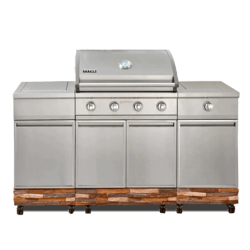 TYTUS TI404MGGLP 66 3/8 INCH PREMIUM ASH STACKED STONE GRILL ISLAND WITH ICE BUCKET AND SEAR BURNER SIDE CARTS