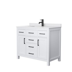WYNDHAM COLLECTION WCG242442SWBWCUNSMXX BECKETT 42 INCH SINGLE BATHROOM VANITY IN WHITE WITH WHITE CULTURED MARBLE COUNTERTOP, UNDERMOUNT SQUARE SINK AND MATTE BLACK TRIM