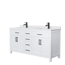 WYNDHAM COLLECTION WCG242466DWBWCUNSMXX BECKETT 66 INCH DOUBLE BATHROOM VANITY IN WHITE WITH WHITE CULTURED MARBLE COUNTERTOP, UNDERMOUNT SQUARE SINKS AND MATTE BLACK TRIM