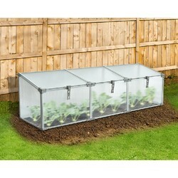 HANOVER HANGHMN-4NAT 70 3/4 INCH COLD FRAME MINI GREENHOUSE WITH THREE GARDEN BED - NATURAL AND SILVER