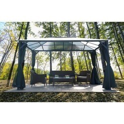 HANOVER HANGAZCN13X10-GRY 156 INCH ALUMINUM HARDTOP GAZEBO WITH CURTAINS AND MOSQUITO NETTING - DARK GREY