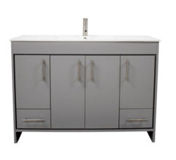 MTD VOLPA USA MTD-3148G-14 PACIFIC 48 INCH MODERN BATHROOM VANITY IN GREY WITH INTEGRATED CERAMIC TOP AND BRUSHED NICKEL HANDLES