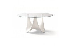 ROBERTI 9871F CORAL REEF 59 INCH ROUND GLASS TABLE WITH HPL LAMINATE