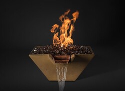 SLICK ROCK KCC29SPSCCEI CASCADE 29 INCH SQUARE FIRE ON GLASS WITH ELECTRIC IGNITION AND COPPER SCUPPER