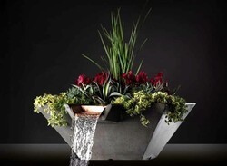 SLICK ROCK KCC22SSCSS CASCADE 22 INCH SQUARE WATER BOWL PLANTER WITH STAINLESS STEEL SCUPPER