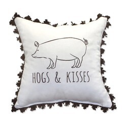 INSPIRED VISIONS 1018-01260212 18 INCH HOGS AND KISSES EMBROIDERY PILLOW - CANVAS