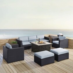 CROSLEY KO70116BR BISCAYNE 150 3/4 INCH 7-PIECE OUTDOOR WICKER SECTIONAL SET WITH FIRE TABLE