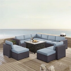 CROSLEY KO70117BR BISCAYNE 150 3/4 INCH 8-PIECE OUTDOOR WICKER SECTIONAL SET WITH FIRE TABLE