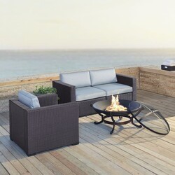 CROSLEY KO70119BR BISCAYNE 113 3/4 INCH 4-PIECE OUTDOOR WICKER SECTIONAL SET WITH FIRE PIT