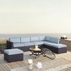 CROSLEY KO70120BR BISCAYNE 153 1/2 INCH 6-PIECE OUTDOOR WICKER SECTIONAL SET WITH FIRE PIT