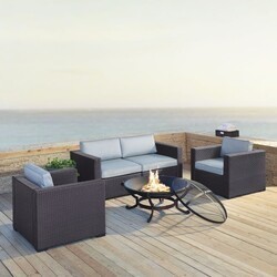 CROSLEY KO70121BR BISCAYNE 147 INCH 5-PIECE OUTDOOR WICKER SECTIONAL SET WITH FIRE PIT