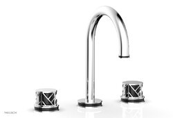 PHYLRICH 222-01-041 JOLIE 10 3/8 INCH THREE HOLES WIDESPREAD DECK BATHROOM FAUCET WITH ROUND HANDLES AND BLACK ACCENTS