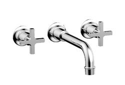 PHYLRICH 501-13 HEX MODERN 3 3/4 INCH THREE HOLES WIDESPREAD WALL BATHROOM FAUCET WITH CROSS HANDLES