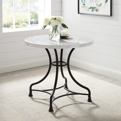 CROSLEY CF2007-MB MADELEINE 32 INCH FRENCH INDUSTRIAL DESIGN ROUND DINING TABLE - WHITE MARBLE
