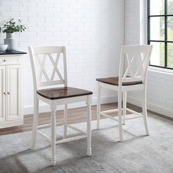 CROSLEY CF501024-WH SHELBY 18 INCH TRADITIONAL DESIGN 2-PIECE COUNTER STOOL SET - DISTRESSED WHITE