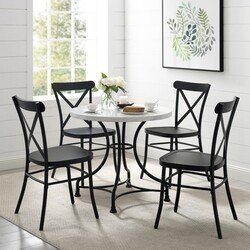 CROSLEY KF13036MB MADELEINE 32 INCH FRENCH INDUSTRIAL DESIGN 5-PIECE DINING SET WITH CAMILLE CHAIRS - WHITE MARBLE