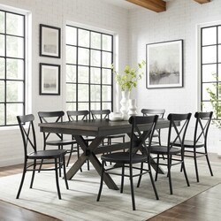 CROSLEY KF20012SL-MB HAYDEN 123 INCH MODERN FARMHOUSE DESIGN 9-PIECE DINING SET WITH CAMILLE CHAIRS - MATTE BLACK