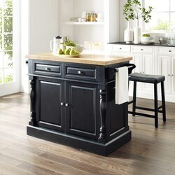 CROSLEY KF300064 OXFORD 47 3/4 INCH TRADITIONAL DESIGN KITCHEN ISLAND WITH UPHOLSTERED SADDLE STOOLS