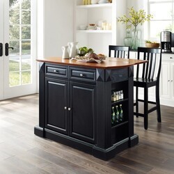 CROSLEY KF300072 COVENTRY 47 3/4 INCH TRADITIONAL DESIGN DROP LEAF TOP KITCHEN ISLAND WITH SCHOOL HOUSE STOOLS