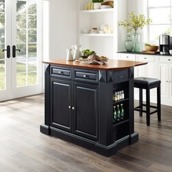 CROSLEY KF300075 COVENTRY 47 3/4 INCH TRADITIONAL DESIGN DROP LEAF TOP KITCHEN ISLAND WITH UPHOLSTERED SQUARE STOOLS