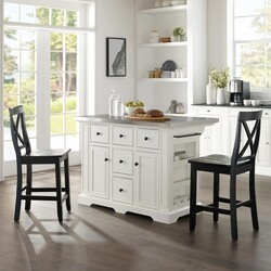 CROSLEY KF30064 JULIA 50 INCH TRANSITIONAL DESIGN STAINLESS STEEL TOP ISLAND WITH X-BACK STOOLS
