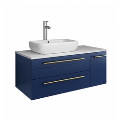 FRESCA FCB6136RBL-VSL-L-CWH-V LUCERA 36 INCH ROYAL BLUE WALL HUNG MODERN BATHROOM CABINET WITH TOP AND VESSEL SINK - LEFT VERSION