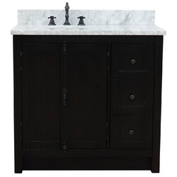 BELLATERRA 400100-37-WMO PLANTATION 37 INCH SINGLE VANITY WITH WHITE CARRARA MARBLE TOP AND OVAL BASIN