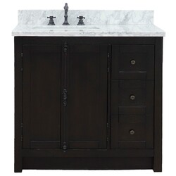 BELLATERRA 400100-37-WMR PLANTATION 37 INCH SINGLE VANITY WITH WHITE CARRARA MARBLE TOP AND RECTANGULAR BASIN