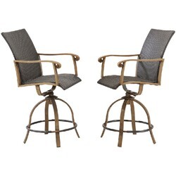 HANOVER HERDNBRCHR-2 HERMOSA 23 INCH HAND WOVEN WICKER BAR CHAIR WITH FAUX-WOOD ACCENT SET OF 2