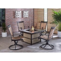 HANOVER FON5PCSQSW4FP FONTANA 37 INCH SQUARE 5-PIECE COFFEE TABLE GAS FIRE PIT WITH 4 SLING SWIVEL ROCKER