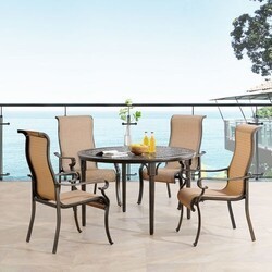 HANOVER BRIGDN5PCRD BRIGANTINE 5-PIECE OUTDOOR DINING SET WITH 4 CONTOURED-SLING CHAIRS AND 50 INCH ROUND CAST-TOP TABLE