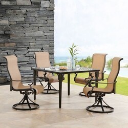 HANOVER BRIGDN5PCSWSQ BRIGANTINE 5-PIECE OUTDOOR DINING SET WITH 4 CONTOURED-SLING SWIVEL ROCKERS AND 42 INCH SQUARE CAST-TOP TABLE