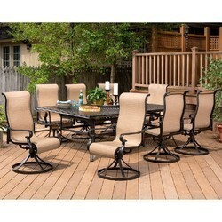HANOVER BRIGDN9PCSW8 BRIGANTINE 9-PIECE DINING SET WITH XL CAST-TOP DINING TABLE AND 8 SLING-BACK SWIVEL ROCKERS