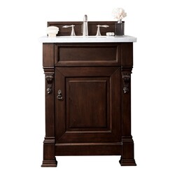 JAMES MARTIN 147-114-V26-BNM-3AF BROOKFIELD 26 INCH BURNISHED MAHOGANY SINGLE VANITY WITH 3 CM ARCTIC FALL SOLID SURFACE TOP
