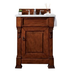 JAMES MARTIN 147-114-V26-WCH-3CAR BROOKFIELD 26 INCH WARM CHERRY SINGLE VANITY WITH 3 CM CARRARA MARBLE TOP