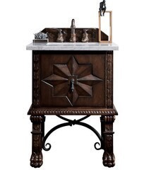 JAMES MARTIN 150-V26-ANW-3AF BALMORAL 26 INCH SINGLE VANITY CABINET IN ANTIQUE WALNUT WITH 3 CM ARCTIC FALL SOLID SURFACE TOP