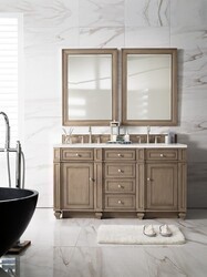 JAMES MARTIN 157-V60D-WW-3AF BRISTOL 60 INCH DOUBLE VANITY IN WHITEWASHED WALNUT WITH 3 CM ARCTIC FALL SOLID SURFACE TOP