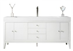 JAMES MARTIN 210-V72S-GW-GW LINEAR 72 INCH SINGLE VANITY IN GLOSSY WHITE WITH GLOSSY WHITE SOLID SURFACE TOP