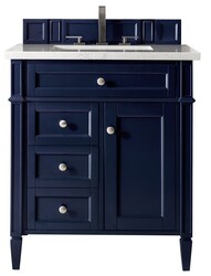JAMES MARTIN 650-V30-VBL-3CAR BRITTANY 30 INCH SINGLE VANITY IN VICTORY BLUE WITH 3 CM CARRARA MARBLE TOP