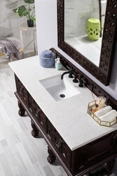 JAMES MARTIN 150-V60S-ANW-3EJP BALMORAL 60 INCH SINGLE VANITY CABINET IN ANTIQUE WALNUT WITH 3 CM ETERNAL JASMINE PEARL QUARTZ TOP WITH SINK