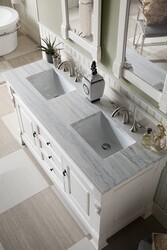 JAMES MARTIN 147-V60D-BW-3AF BROOKFIELD 60 INCH BRIGHT WHITE DOUBLE VANITY WITH 3 CM ARCTIC FALL SOLID SURFACE TOP
