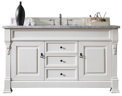 JAMES MARTIN 147-V60S-BW-3CAR BROOKFIELD 60 INCH BRIGHT WHITE SINGLE VANITY WITH 3 CM CARRARA MARBLE TOP