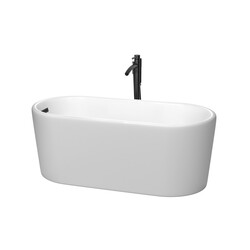 WYNDHAM COLLECTION WCBTE301159MWMBATPBK URSULA 59 INCH FREESTANDING BATHTUB IN MATTE WHITE WITH FLOOR MOUNTED FAUCET, DRAIN AND OVERFLOW TRIM IN MATTE BLACK
