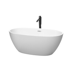 WYNDHAM COLLECTION WCBTE306159MWPCATPBK JUNO 59 INCH FREESTANDING BATHTUB IN MATTE WHITE WITH POLISHED CHROME TRIM AND FLOOR MOUNTED FAUCET IN MATTE BLACK